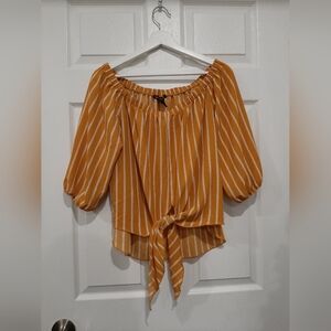 Rewind Mustard Striped Off-Shoulder Blouse